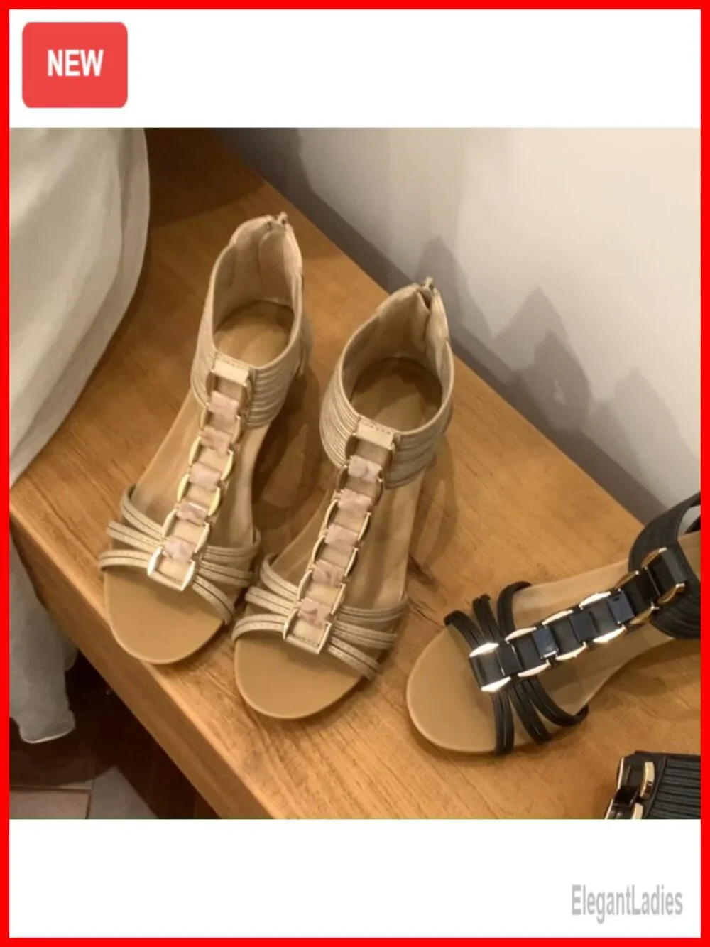 Low Heel Platform Wedge Sandals with Back Zipper PU Leather